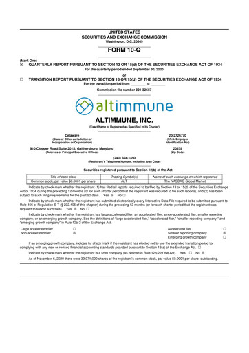 Thumbnail Altimmune 10-Q Quarterly Report FY2020 