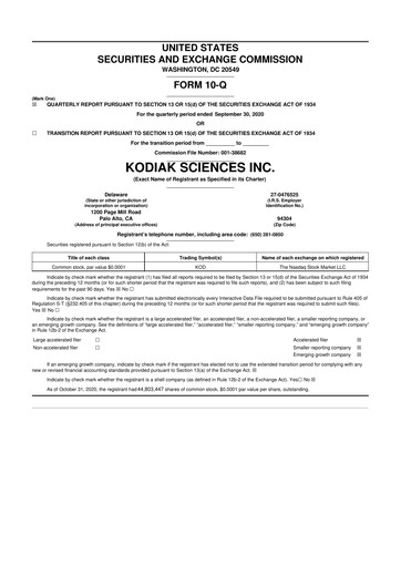 Thumbnail Kodiak Sciences
 10-Q Quarterly Report FY2020 