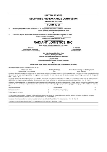 Thumbnail Radiant Logistics
 10-Q Quarterly Report FY2021 