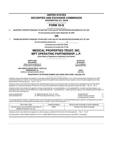 Thumbnail Medical Properties Trust
 10-Q Quarterly Report FY 