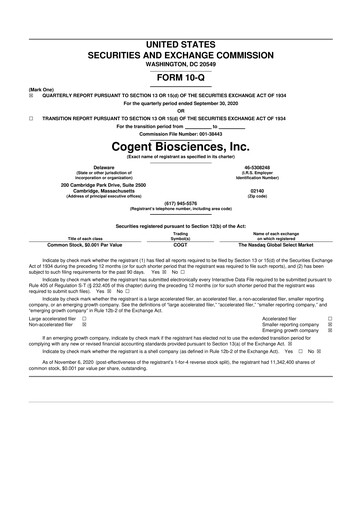 Miniature Cogent Biosciences 10-Q Rapport trimestriel 2020 