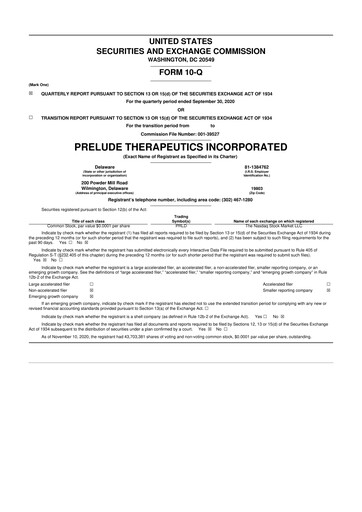 Thumbnail Prelude Therapeutics 10-Q Quarterly Report FY2020 