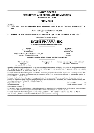 Thumbnail Evoke Pharma
 10-Q Quarterly Report FY2020 