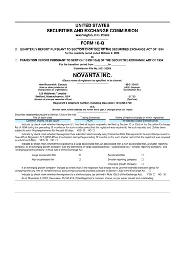 Miniature Novanta 10-Q Rapport trimestriel 2020 
