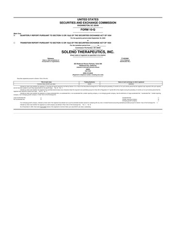 Miniature Soleno Therapeutics 10-Q Rapport trimestriel 2020 