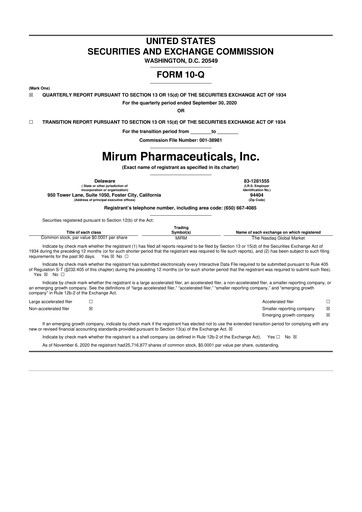 Miniature Mirum Pharmaceuticals 10-Q Rapport trimestriel 2020 