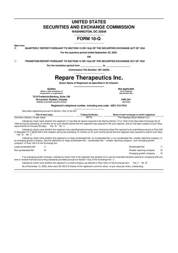 Thumbnail Repare Therapeutics 10-Q Quarterly Report FY2020 
