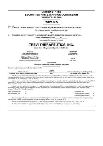 Thumbnail Trevi Therapeutics 10-Q Quarterly Report FY2020 
