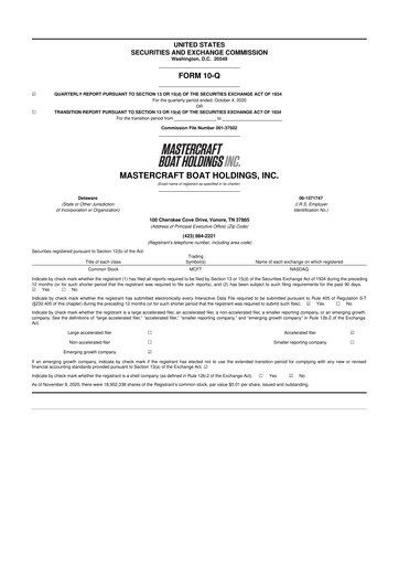 Thumbnail MasterCraft Boat 10-Q Quarterly Report FY2021 