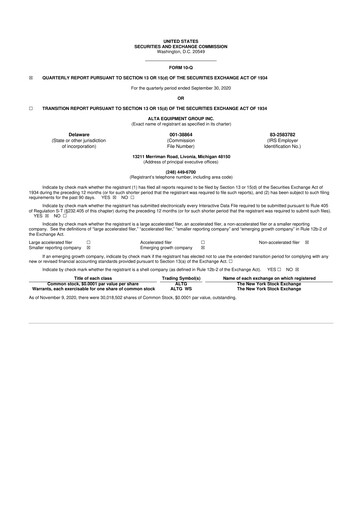 Thumbnail Alta Equipment Group 10-Q Quarterly Report FY2020 