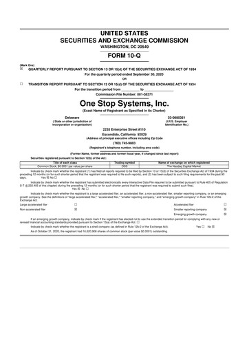 Thumbnail One Stop Systems 10-Q Quarterly Report FY2020 