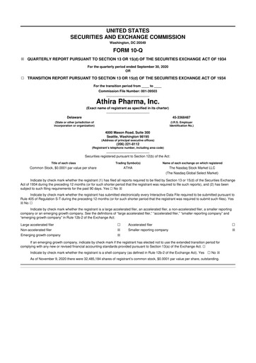 Thumbnail Athira Pharma 10-Q Quarterly Report FY2020 