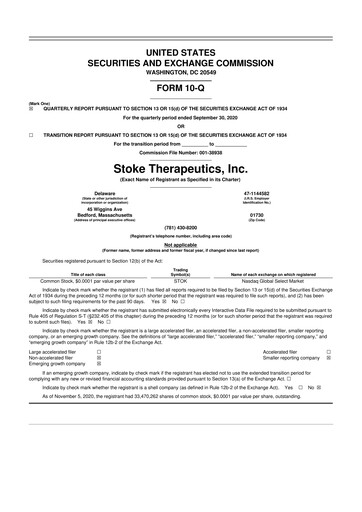 Thumbnail Stoke Therapeutics 10-Q Quarterly Report FY2020 