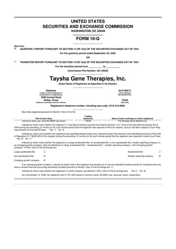 Thumbnail Taysha Gene Therapies 10-Q Quarterly Report FY2020 