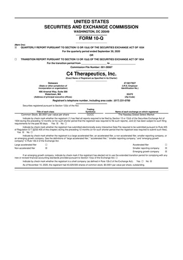 Thumbnail C4 Therapeutics 10-Q Quarterly Report FY2020 