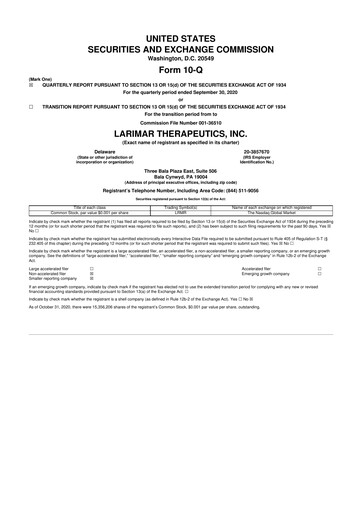 Thumbnail Larimar Therapeutics 10-Q Quarterly Report FY2020 