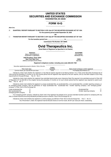 Thumbnail Ovid Therapeutics
 10-Q Quarterly Report FY2020 
