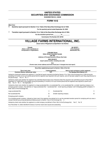 Thumbnail Village Farms International 10-Q Quarterly Report FY2020 