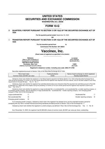 Thumbnail Vaccinex 10-Q Quarterly Report FY2020 