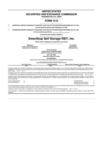 Vorschaubild SmartStop Self Storage REIT 10-Q Quartalsbericht 2020 