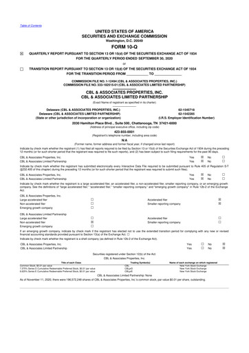 Thumbnail CBL Properties
 10-Q Quarterly Report FY 