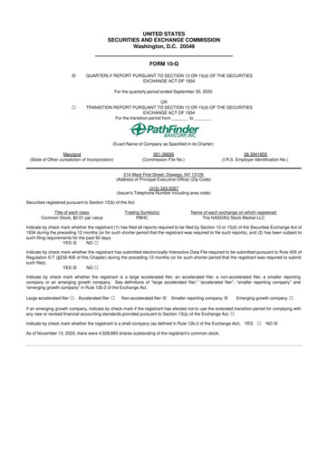 Miniature Pathfinder Bancorp 10-Q Rapport trimestriel 2020 