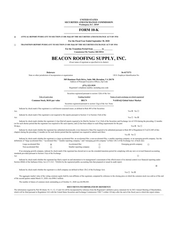 Miniature Beacon Roofing Supply 10-K Rapport annuel 2020