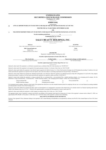 Thumbnail Sally Beauty Holdings 10-K Annual Report 2020