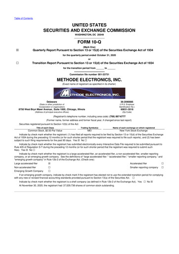 Miniature Methode Electronics
 10-Q Rapport trimestriel 2021 