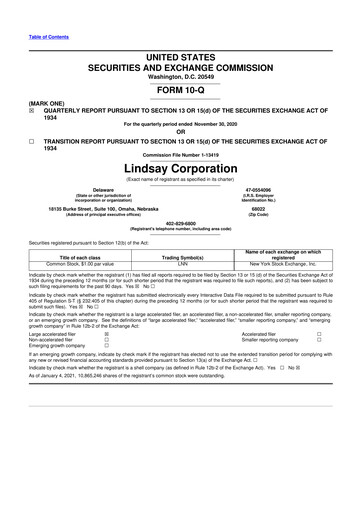 Thumbnail Lindsay Corporation
 10-Q Quarterly Report FY2021 