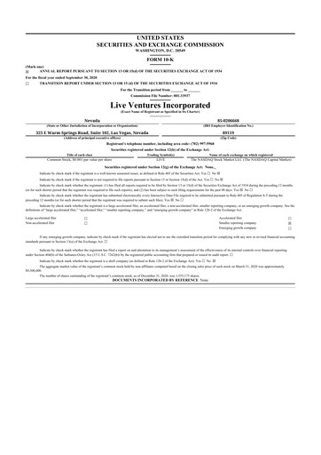 Thumbnail Live Ventures 10-K Annual Report 2020