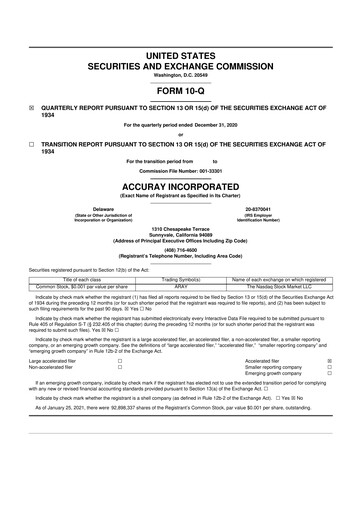 Miniature Accuray 10-Q Rapport trimestriel 2021 