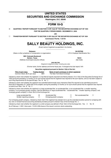 Thumbnail Sally Beauty Holdings 10-Q Quarterly Report FY2021 