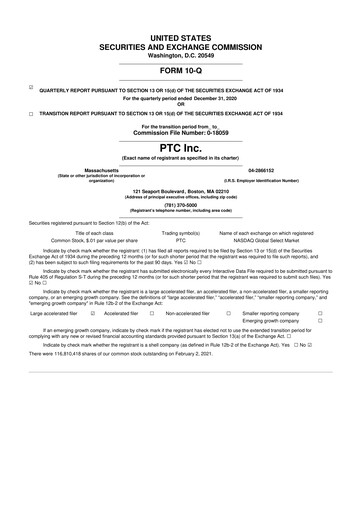 Thumbnail PTC 10-Q Quarterly Report FY 