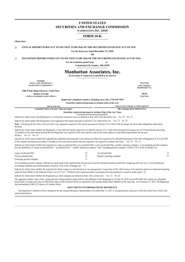 Thumbnail Manhattan Associates
 10-K Annual Report 2020