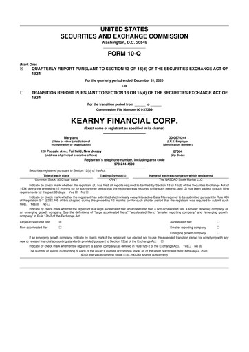 Thumbnail Kearny Financial
 10-Q Quarterly Report FY2021 