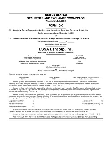 Thumbnail ESSA Bancorp 10-Q Quarterly Report FY 