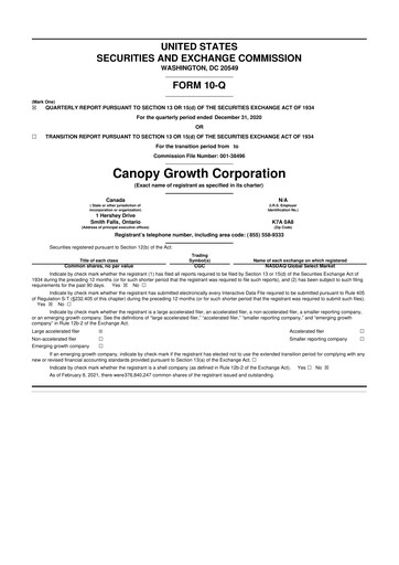 Thumbnail Canopy Growth 10-Q Quarterly Report FY2021 