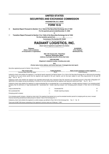 Thumbnail Radiant Logistics
 10-Q Quarterly Report FY2021 