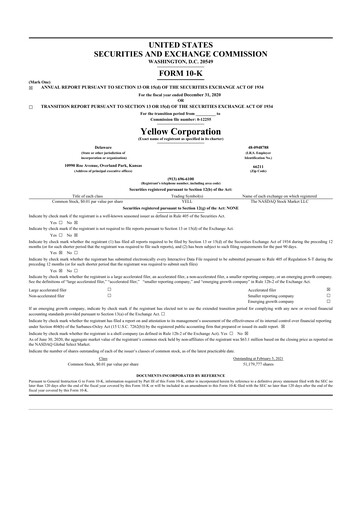 Thumbnail Yellow Corporation 10-K Annual Report 2020