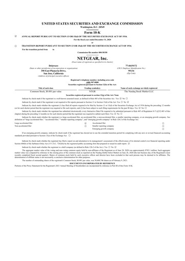 Thumbnail NETGEAR 10-K Annual Report 2020