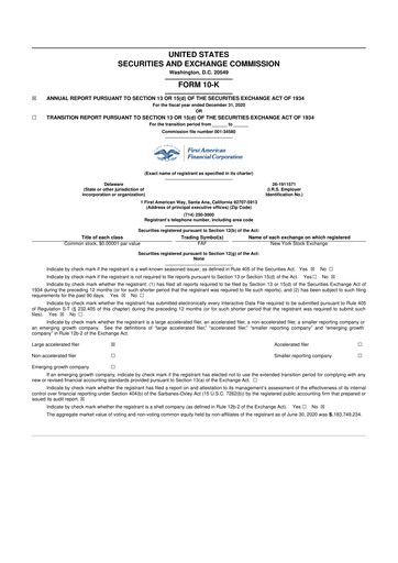 Miniature First American Financial Corporation 10-K Rapport annuel 2020
