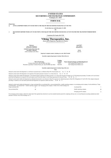 Thumbnail Viking Therapeutics
 10-K Annual Report 2020