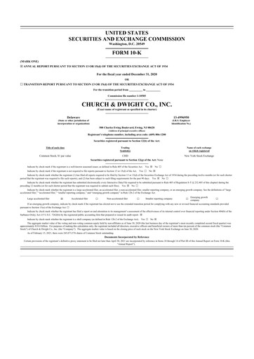 Thumbnail Church & Dwight
 10-K Annual Report 2020