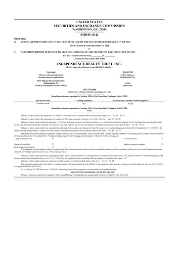 Miniature Independence Realty Trust
 10-K Rapport annuel 2020