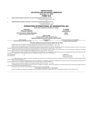 Miniature Expeditors International 10-K Rapport annuel 2020