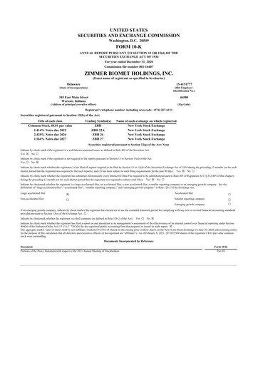 Thumbnail Zimmer Biomet 10-K Annual Report 2020