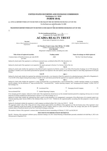 Thumbnail Acadia Realty Trust
 10-K Annual Report 2020