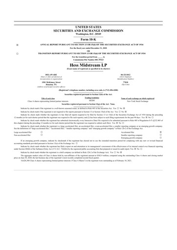 Thumbnail Hess Midstream 10-K Annual Report 2020