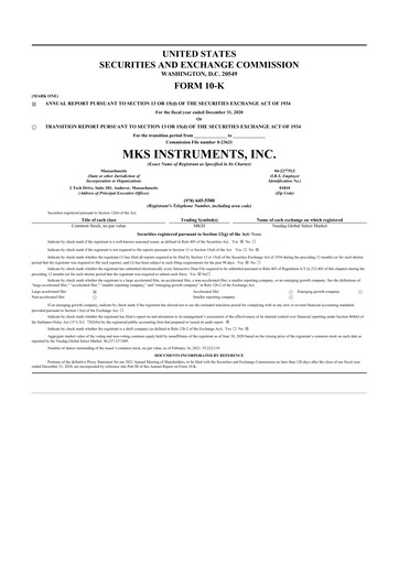 Thumbnail MKS Instruments 10-K Annual Report 2020